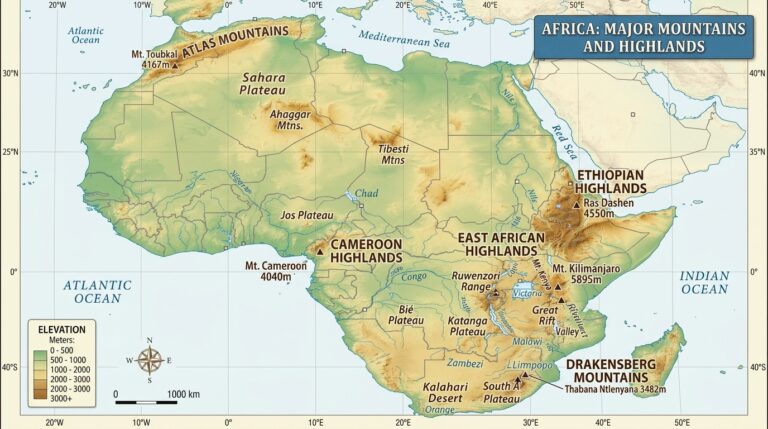 Mountains and Highlands of Africa 2 Map of africa mountains highlands 1575861e79