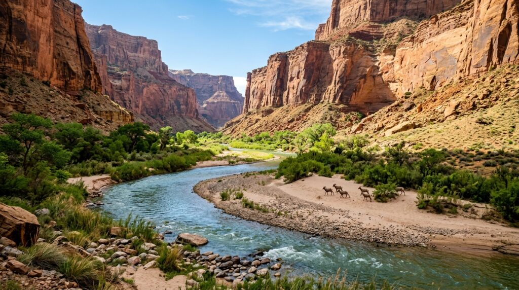 The Anatomy of a Canyon: Understanding Canyon Walls, Floors, and Rock Layers 6 Canyon floor ecosystem with river 202605201448