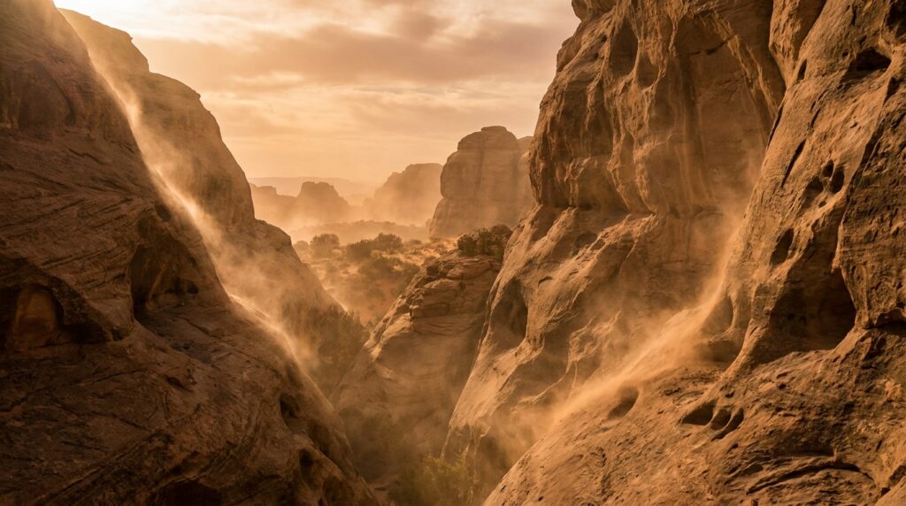 How Weathering, Erosion, Rivers, and Time Shape Landscapes 5 Desert_canyon_strong_winds erosion