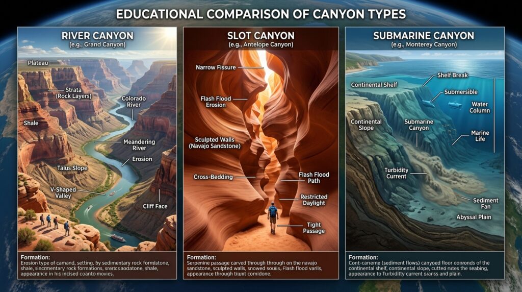 The Anatomy of a Canyon: Understanding Canyon Walls, Floors, and Rock Layers 12 Educational comparison three can… 202605201722