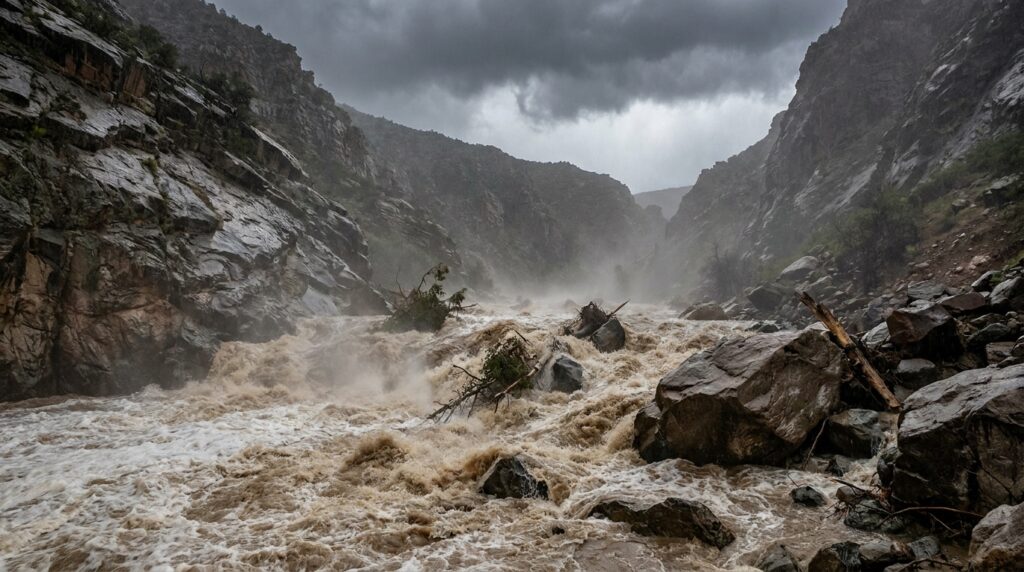How Weathering, Erosion, Rivers, and Time Shape Landscapes 7 Flooded river in canyon stormy 202605191824