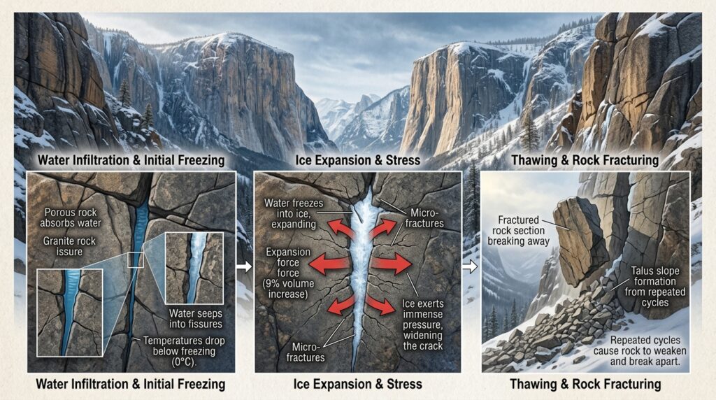 The Anatomy of a Canyon: Understanding Canyon Walls, Floors, and Rock Layers 10 Freeze thaw weathering in canyon… 202605201502