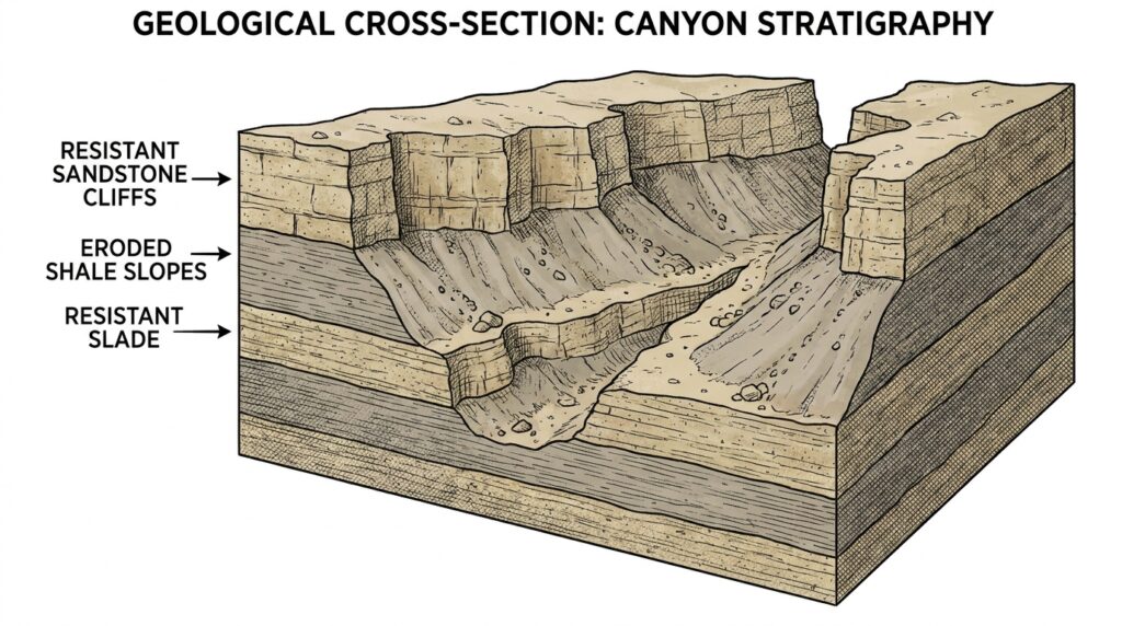 How Weathering, Erosion, Rivers, and Time Shape Landscapes 8 Layered canyon walls showing alternating 202605191827
