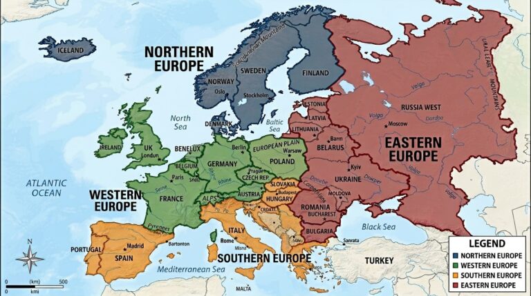 An Overview of Europe’s Major Regions: North, South, East, and West 1 Map of Europe 202603180546