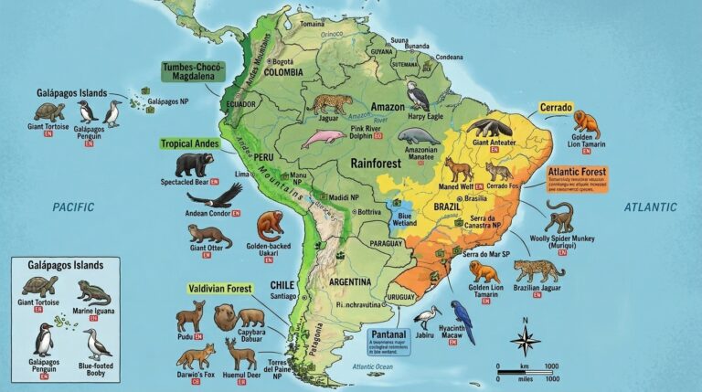 Wildlife Sanctuaries in South American Territories 5 Map showing biodiversity 202603220629