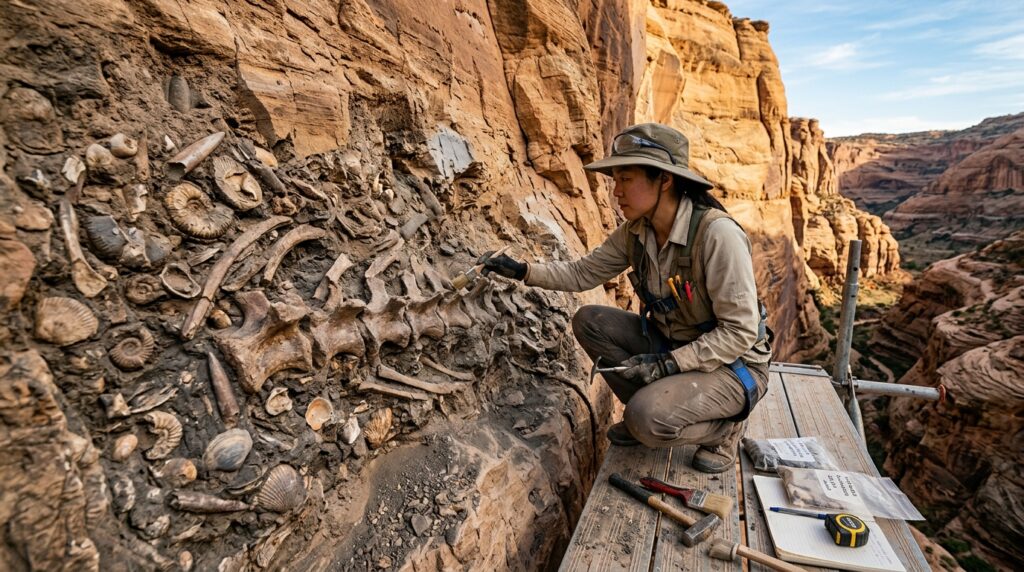 Canyons as Natural Laboratories: Unlocking Earth’s History 7 Paleontologist uncovering fossil… 202605211040