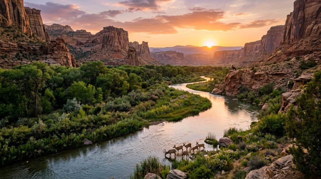 Peaceful canyon ecosystem at sunset 202605220737