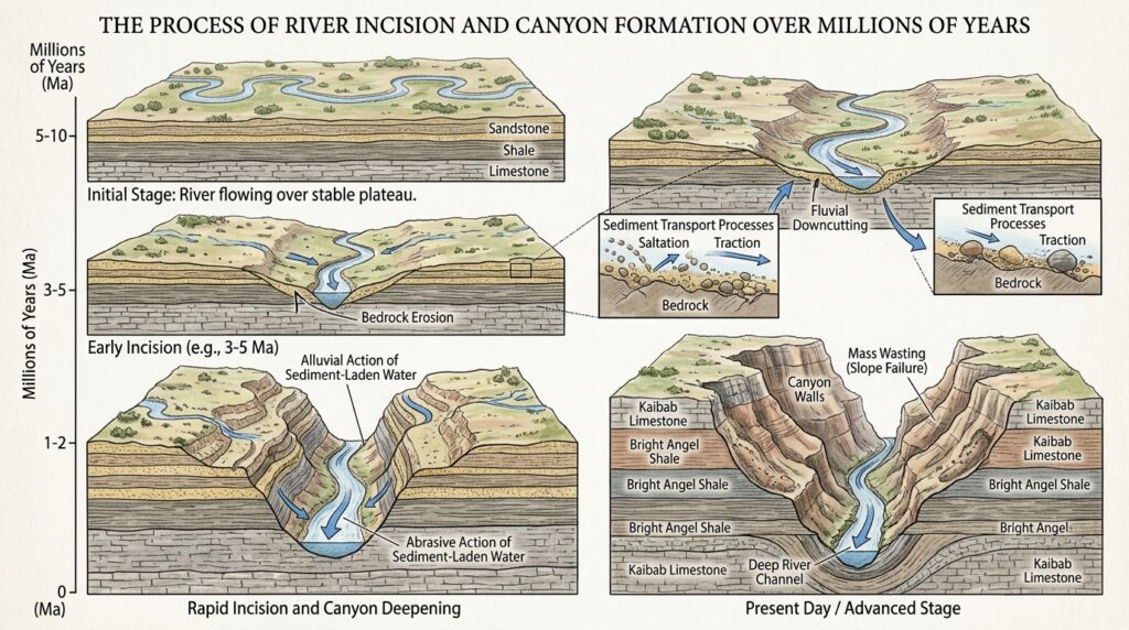 Canyons as Natural Laboratories: Unlocking Earth’s History 9 River incision carving bedrock c… 202605211048