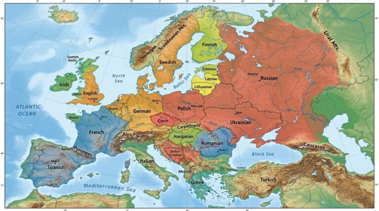 Overview of Major Language Families in Europe 1 Topographic map of 202603181743