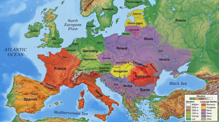 Language Borders in Europe 6 Topographic map of 202603181922