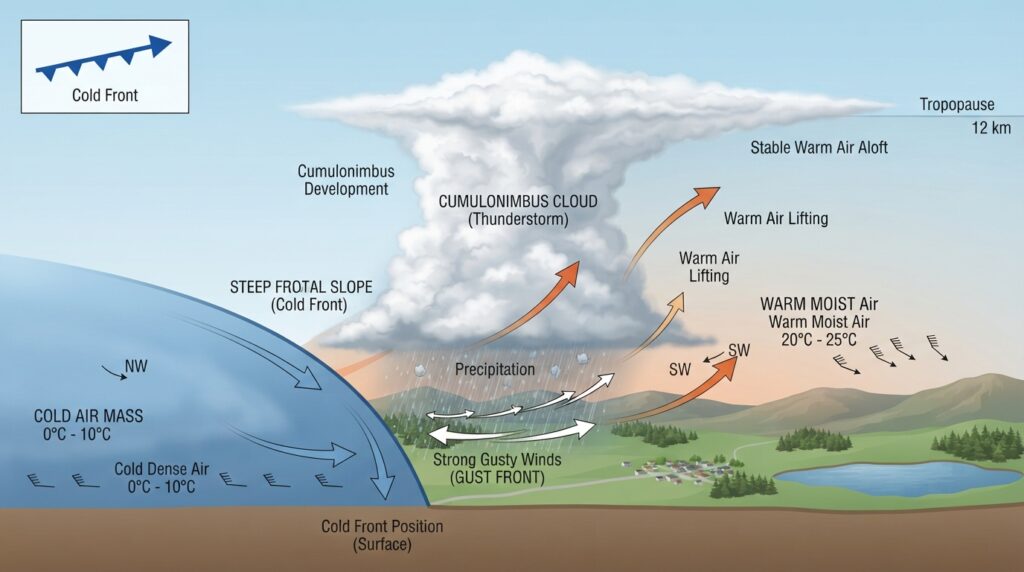 Fronts : Cold, Warm, Occluded & Stationary 2 Cold front cross section illustr… 202608230708