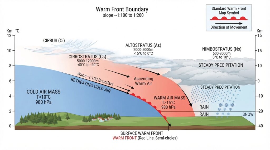Fronts : Cold, Warm, Occluded & Stationary 3 Cross section of warm front 202608230717