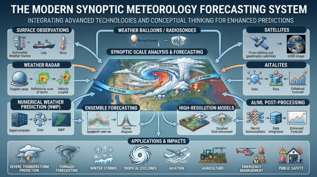 Severe Weather Prediction Using Synoptic Meteorology 8 Infographic of modern meteorolog… 202608271225