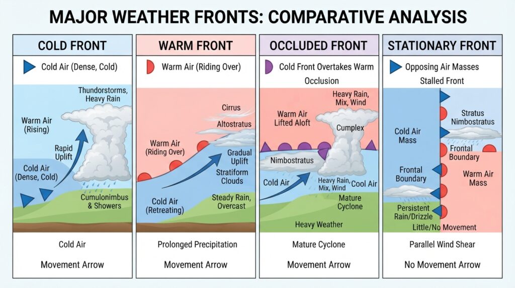 Fronts : Cold, Warm, Occluded & Stationary 6 Weather fronts comparison chart 202608230730