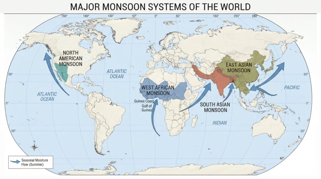 World map showing monsoon systems 202608261229