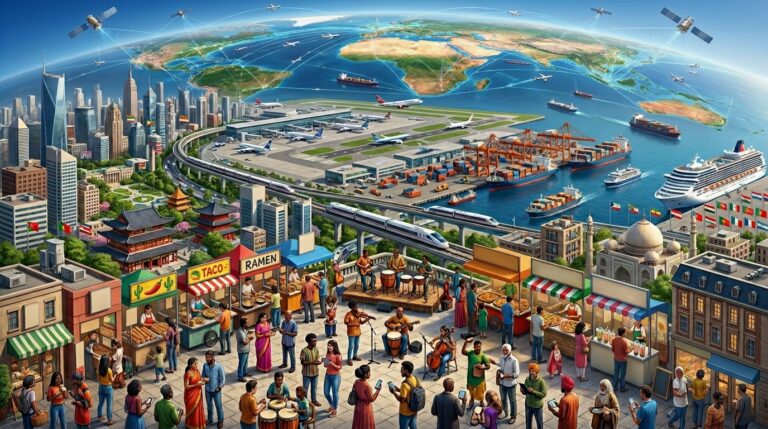 Cultural Diffusion and Globalization: How Culture Spreads and Changes 6 Create a 3d photorealistic hyperrealistic cinemati 478c1baada